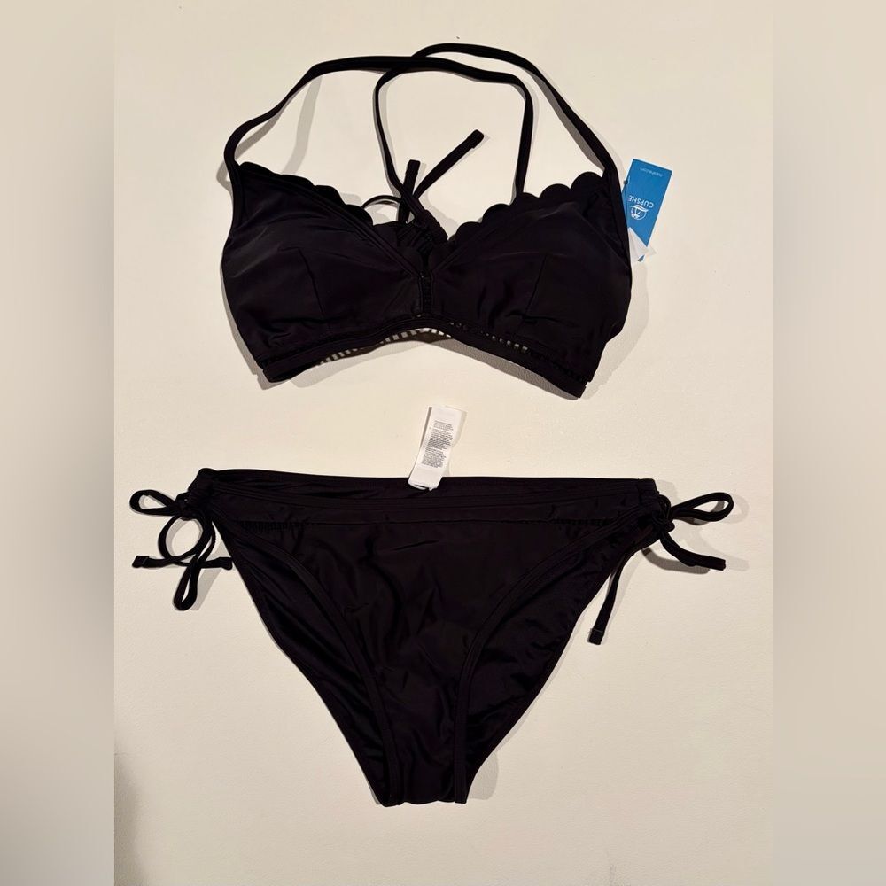 CUPSHE Black Cross Back Tie Bikini Swimsuit Set Size L - Picture 3 of 7
